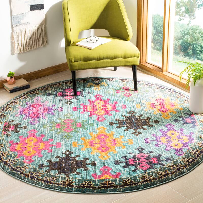 SAFAVIEH Monaco Joanne Distressed Boho Rug - 6'7" Round - Blue/Multi