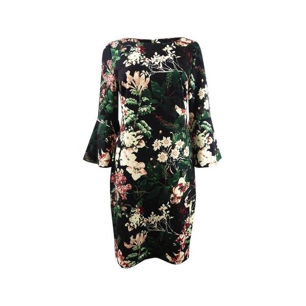 Calvin Klein Womens Floral Bell Sleeve Sheath Dress,, Black, 2 - Bed Bath &  Beyond - 41857240