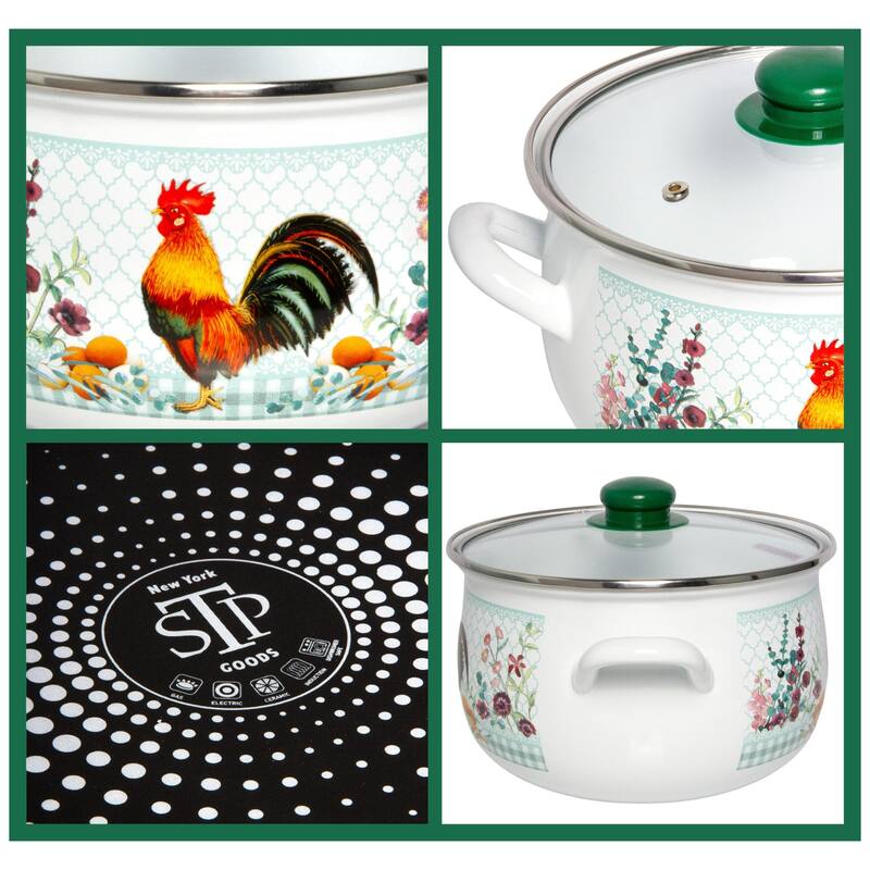 STP Goods Golden Rooster Belly Deep Enameled Casserole w/Glass Lid