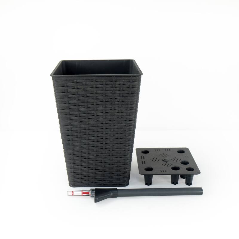 Medium 9 in. & 7 in. Smart Self-Watering Square Planter with Water Level Indicator - Hand Woven Wicker (2-Pack)