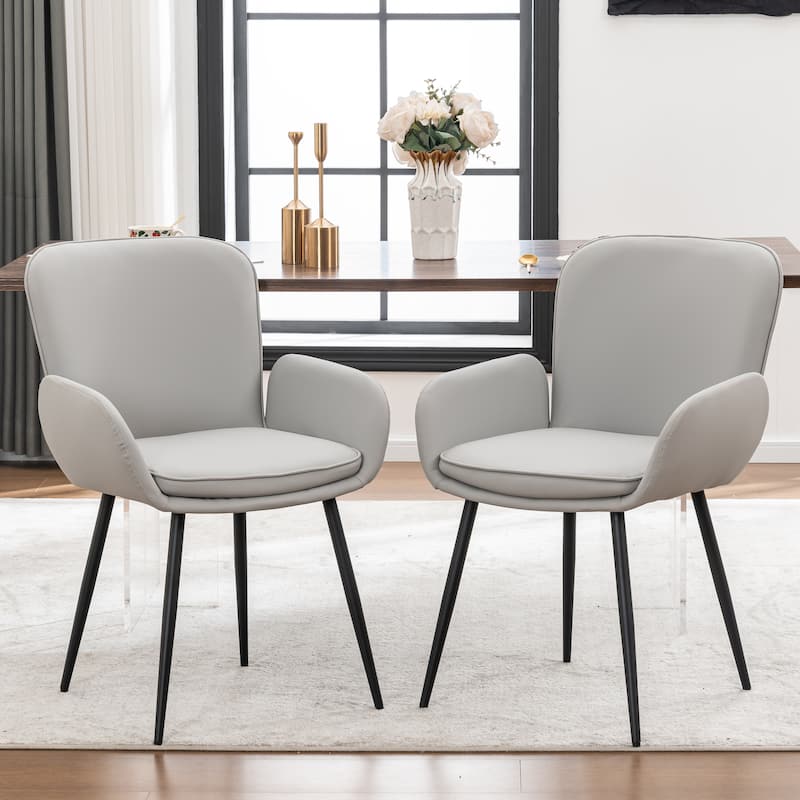 Set of 2 Cat-Scratch Resistant Dining Chairs with Gold Metal Legs - Set of 2 - Grey