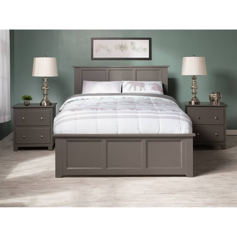 Solid Wood Platform Bed King Size with Footboard & Trundle - Grey Finish