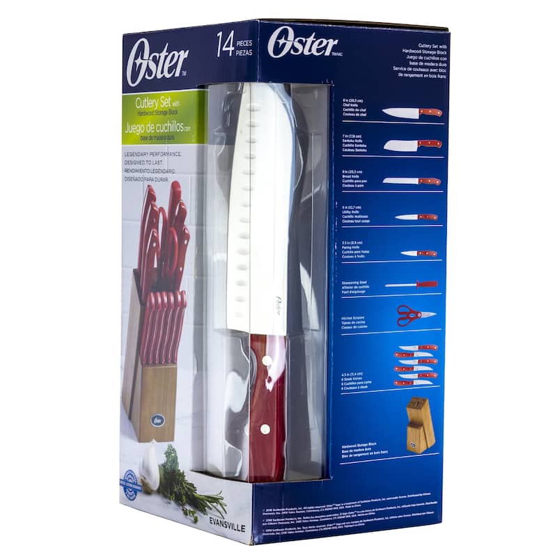 Leavenworth 14 Piece Stainless Steel Knife Set with Wood Block in Cherry Red