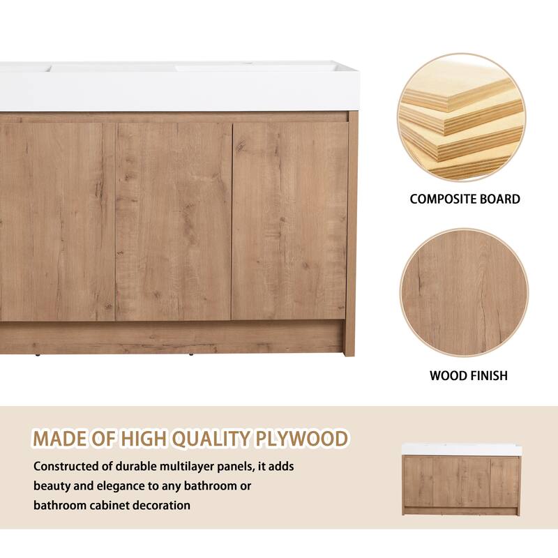 BNK 24/30/48/60 inch Freestanding Resin Sink Bathroom Vanity with Soft Close Door and Adjustable Shelf