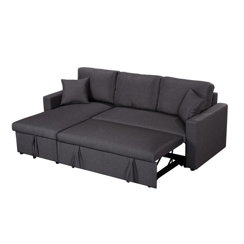 Paisley Linen Fabric Reversible Sleeper Sectional Sofa with Storage Chaise