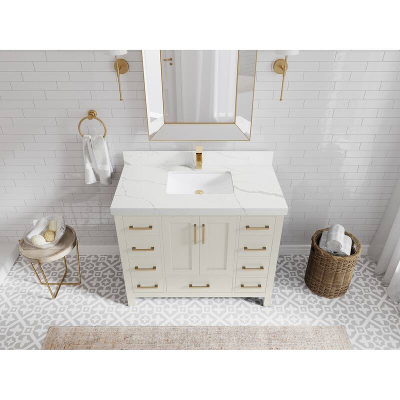Willow Collections 42 in. W x 22 in. D Malibu Single Sink Bathroom Vanity with Countertop - 2" Calacatta Laza - Fine Grain