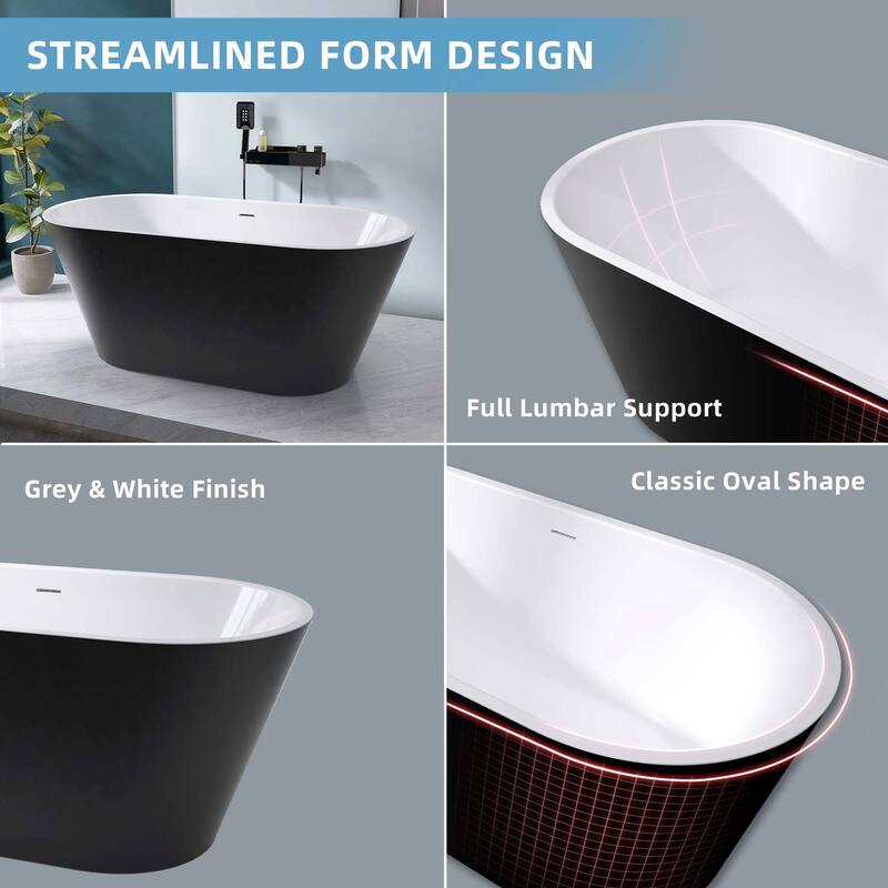 59 in./ 60 in. Acrylic Double Slipper Freestanding/Flatbottom Soaking Bathtub in Matte Black with Drain