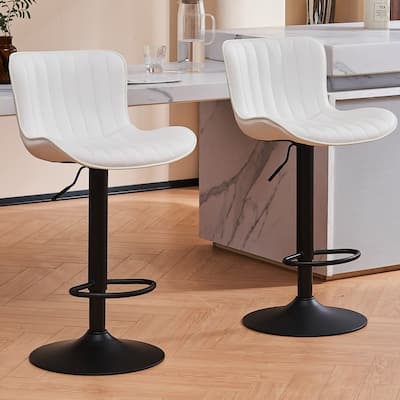 Swivel Bar Stools Set of 2, Leather Counter Height Barstools with Back for Kitchen Island