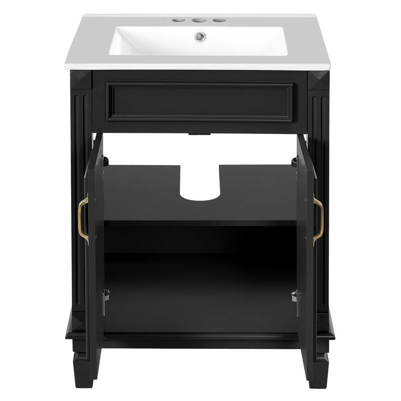 24" Bathroom Vanity with Top Sink, Modern Bathroom Storage Cabinet with 2 Soft-Closing Doors
