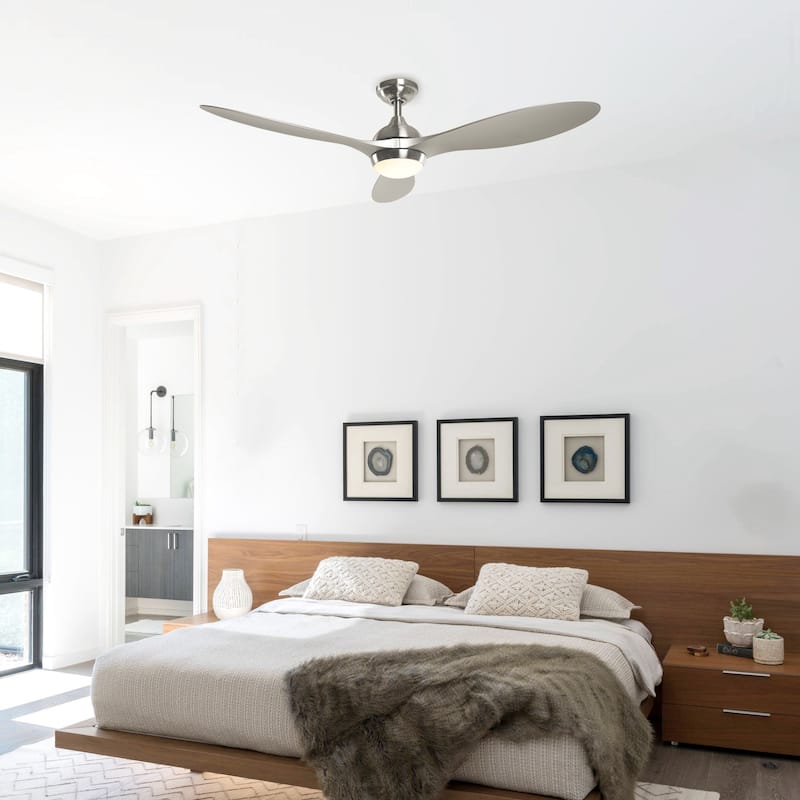 56" Nickel Modern ABS 3-Blade LED Ceiling Fan with Light and Remote