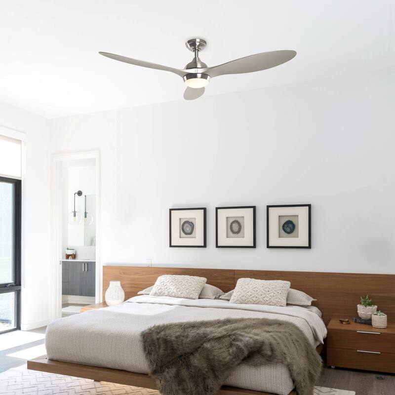Modern Brushed Nickel 3-Blade LED Ceiling Fan with Remote Control - 56-in W x 13.7-in H