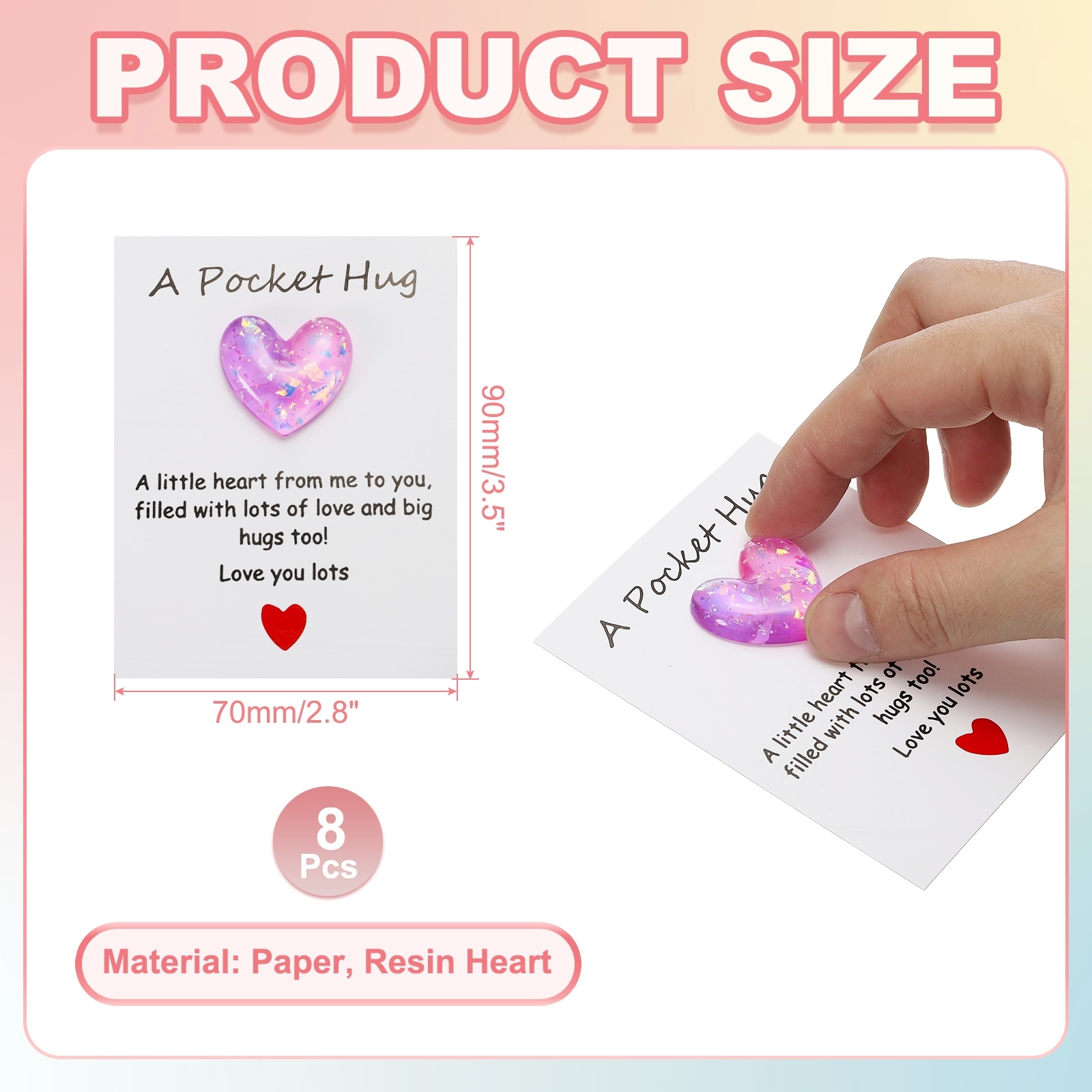 Pocket Hug Heart with Greeting Card, Pocket Hug Token Cards