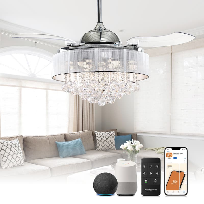 42" Crystal Smart Fandelier Ceiling Fan with Light and Remote, App Control, Voice Control