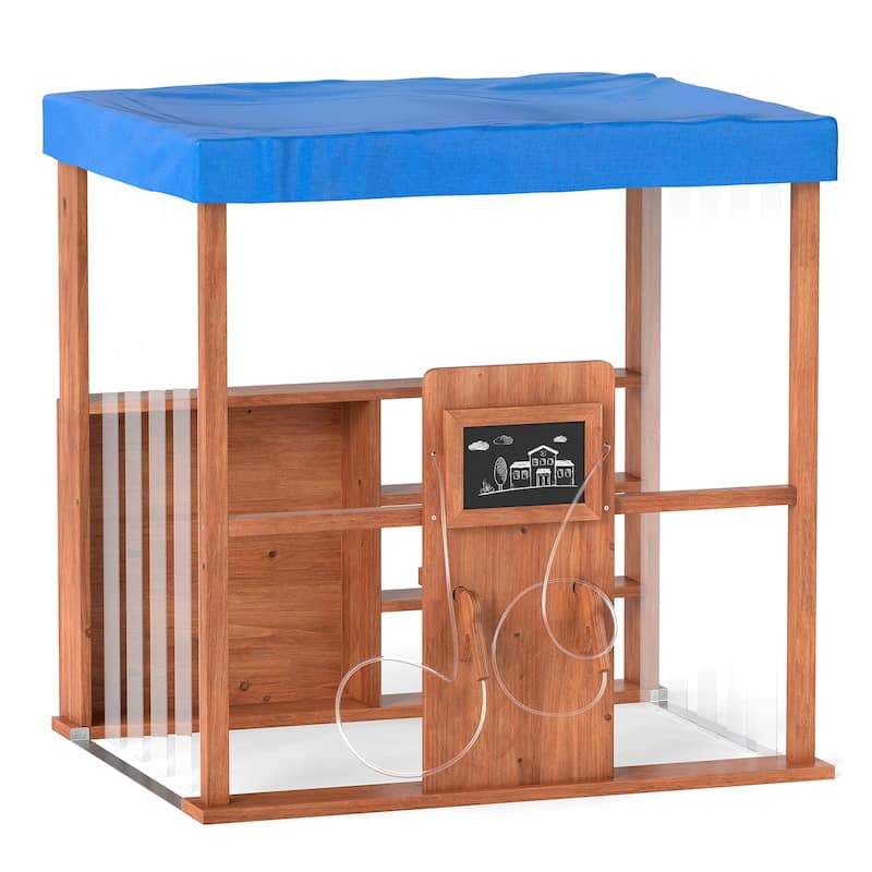 Gymax Kids Gas Station Playhouse w/ Gas Refueling Guns Chalkboards &