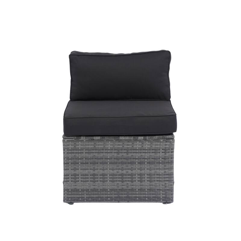 5 Pcs Outdoor Sectional Sofa Set, All-Weather PE Rattan Conversation Furniture Set with Coffee Table and 2 Pillows