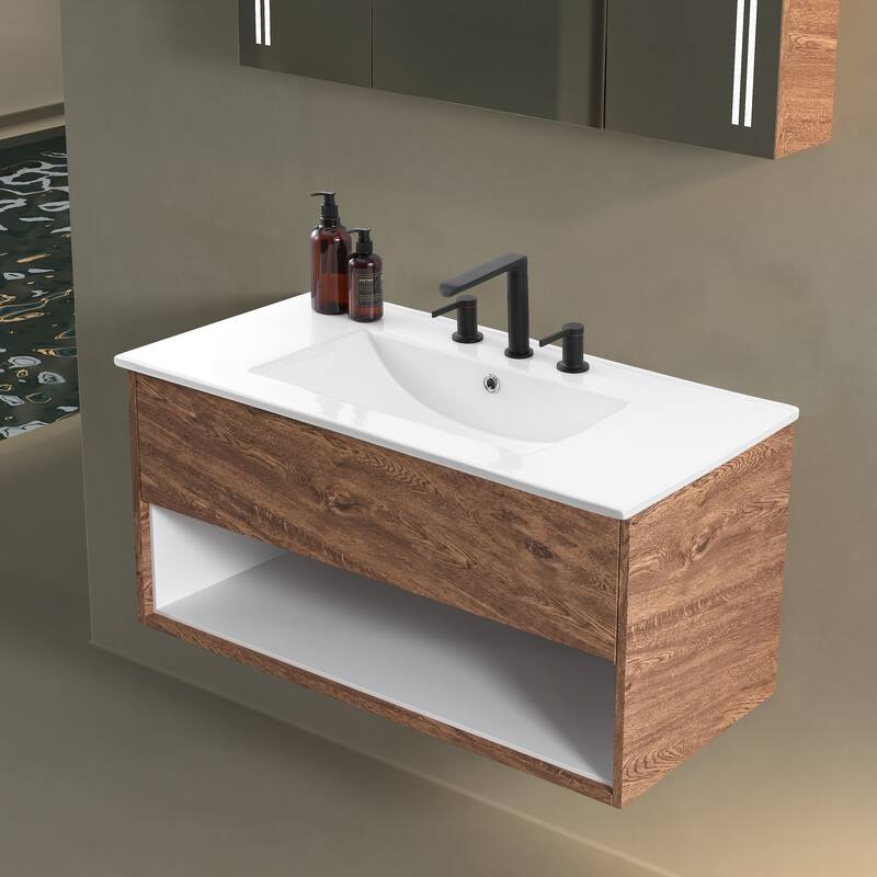 Aubert 3-Hole Classic Contemporary Rectangular Ceramic Single Sink Basin Vanity Top, by JONATHAN Y
