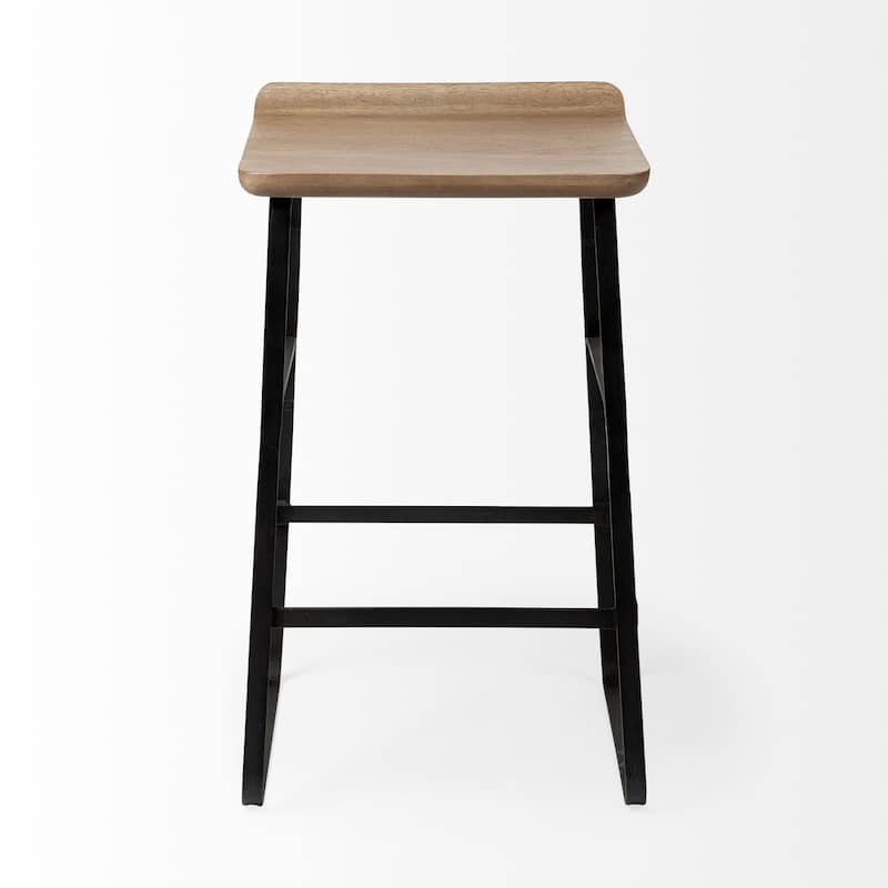 Conan Medium Brown Solid Wood Seat With Black Metal Frame Counter Stool - 15.0L x 16.0W x 25.0H