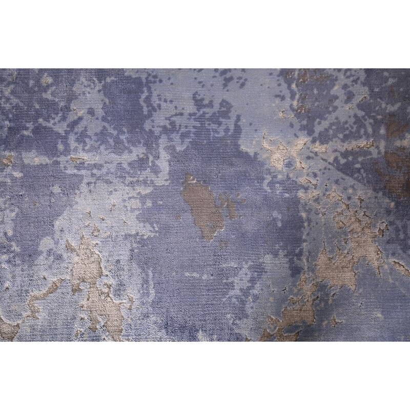 Abstract Modern Area Rug Handmade Blue Wool Carpet - 5'4" x 7'6"
