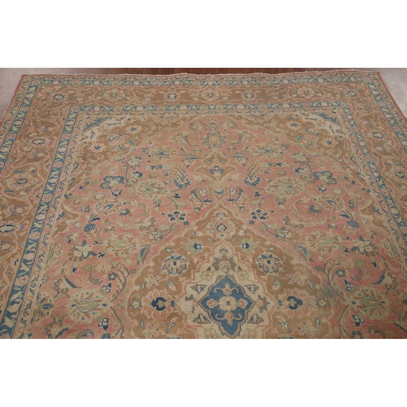 Traditional Mashad Persian Vintage Area Rug Hand-knotted Wool Carpet - 6'4" x 9'1"