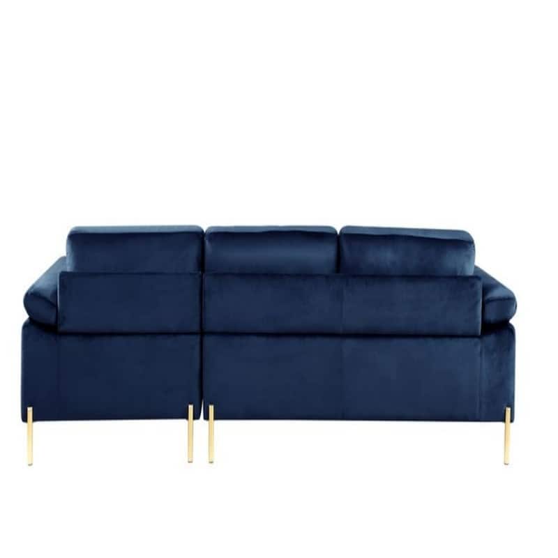 Velvet Upholstered L-shaped Sectional Sofa with Wood Frame and Metal Legs