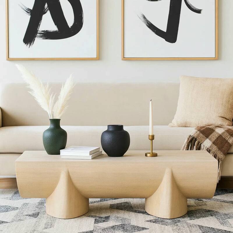 Wilhelm Coffee Table 48" Curved Rectangular Whitewash Mango Wood