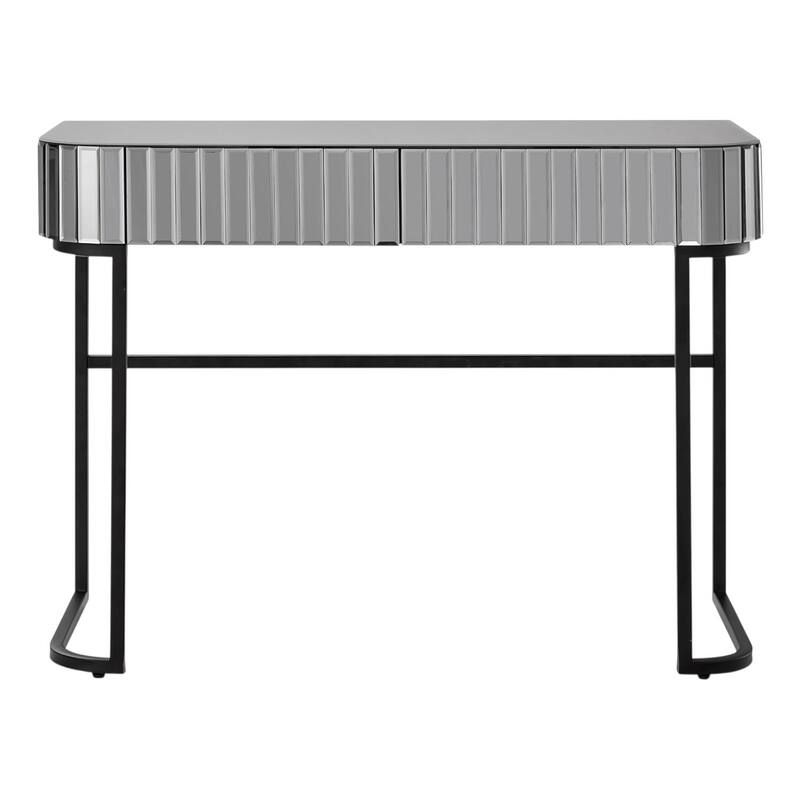 HomeRoots 39" Silver And Black Mirrored Glass and Stainless Steel Two Drawer Vanity Table