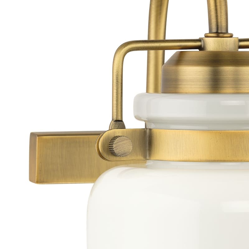 Fessler Collection Three-Light Vintage Brass Opal Glass Farmhouse Bath Light - 21.12 in x 7.12 in x 9.12 in