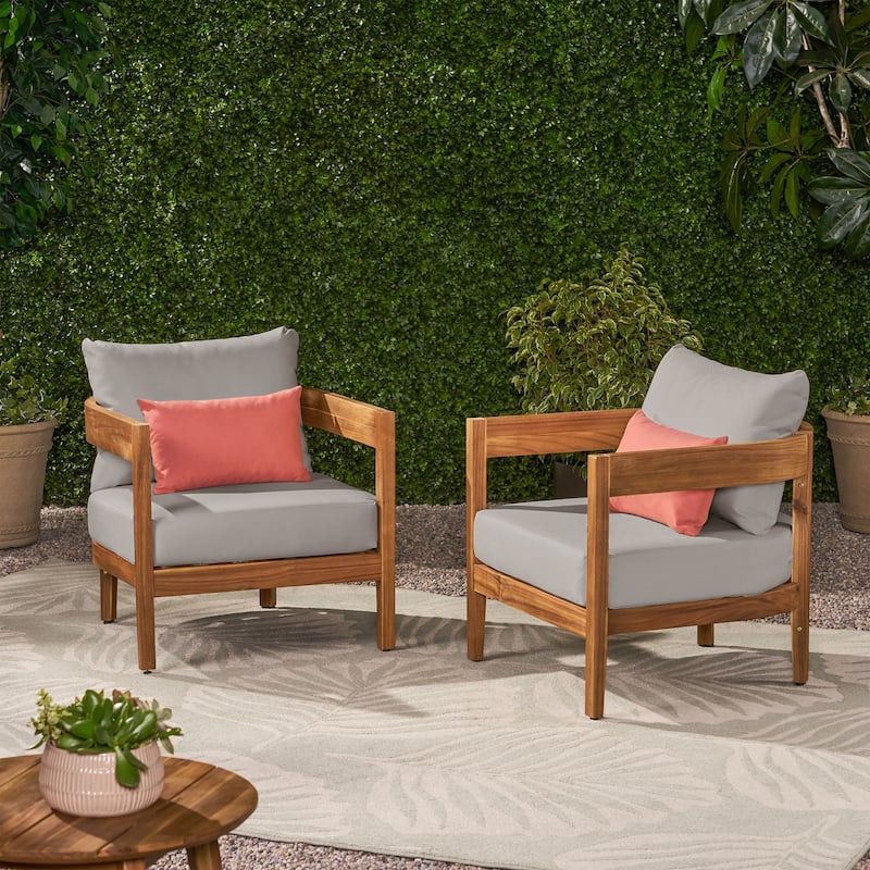 Brooklyn Outdoor Acacia Wood Club Chair with Cushions (Set of 2) by Christopher Knight Home