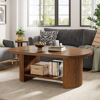 Brown Oval Wood Coffee Table With Storage for Living Room - Bed Bath ...