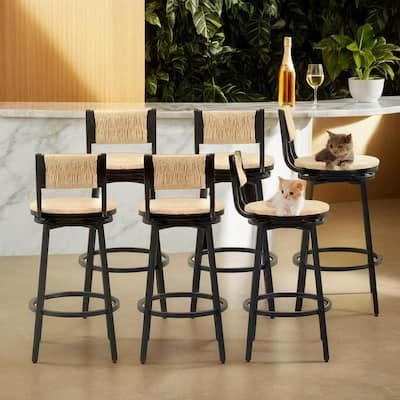 Farmhouse Swivel Paper Rope Bar Stools with Metal Frame Set of 6