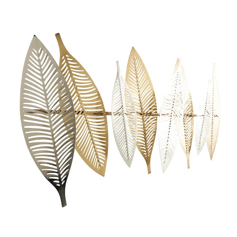 Metal Leaf Metallic Home Wall Decor with Silver Accents - Gold - Roche River Decor