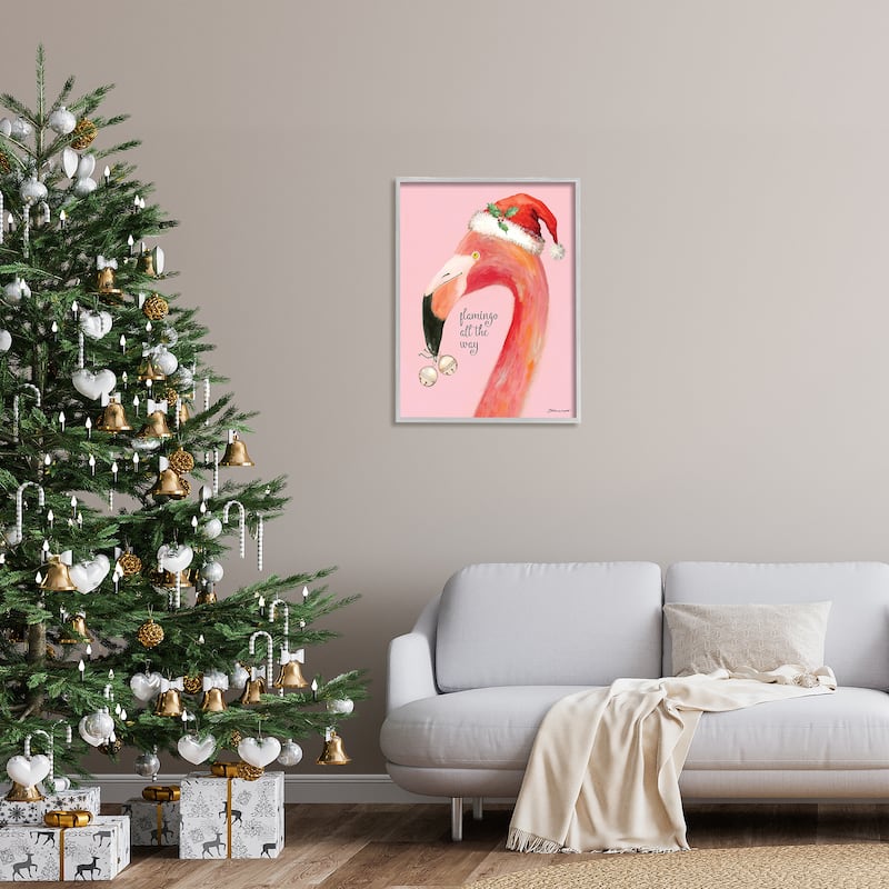 Stupell Flamingo All The Way Pink Santa Claus Bird Framed Wall Art - Orange