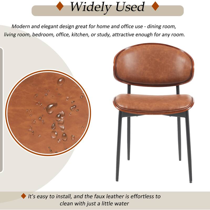 Dining Chairs Set of 2 - Italian-Inspired Bentwood Design with Matte Metal Legs & Luxe PU Leather Seating