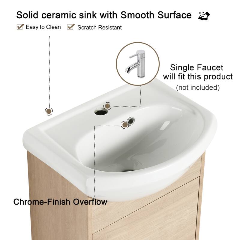 Malwee 18" FreeStanding Bathroom Vanity, Floor Stand Bathroom Vanity with Ceramic Sink,Soft Close Door and Adjustable shelf