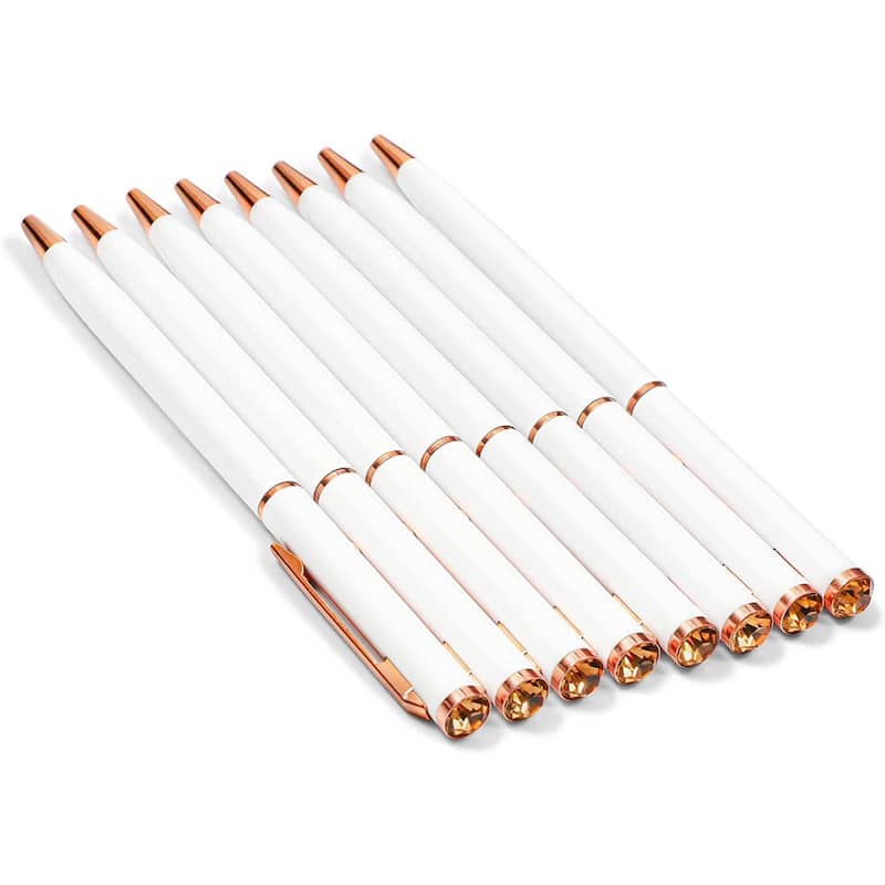 Paper Junkie White Ball Point Pens and Rose Gold Gemstone (8-Pack)