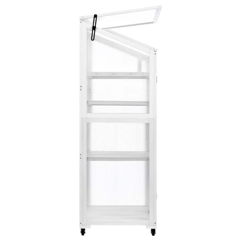 Roomfitters 62" Wood Greenhouse Cold Frame with Wheels and Adjustable Shelves for Indoor Outdoor Use