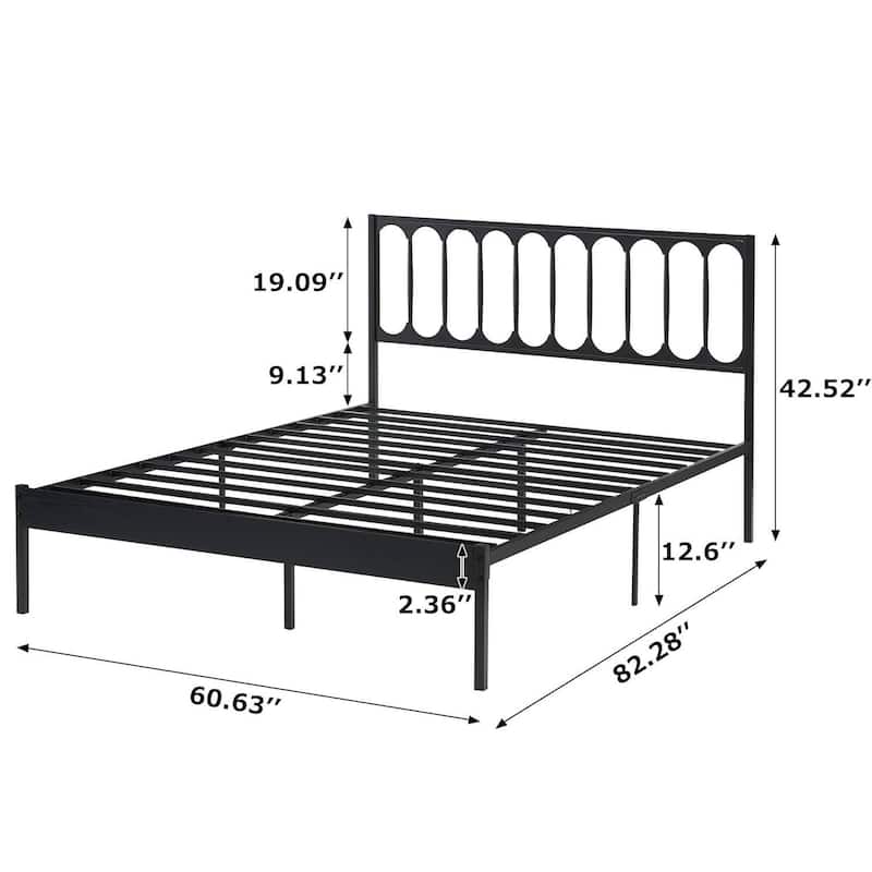 Metal Bed Frame with Headboard, Heavy Duty Steel Slat Support