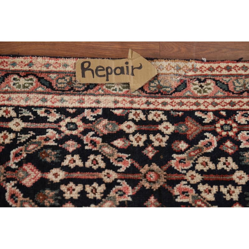 Geometric Mahal Vintage Persian Runner Rug Handmade Wool Carpet - 3'5" x 11'1"