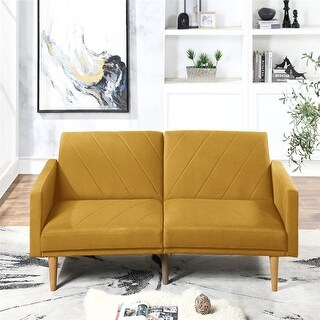 Modern 1pc Convertible Sofa Linen Fabric Wooden Legs Living Room - Bed ...