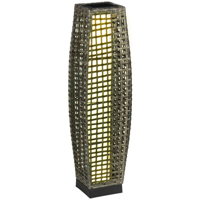 Waterproof Outdoor Solar Floor Lamp with LED Warm Light and Mixed Gray Rattan Design - 8.25" W x 8.25" D x 30.75" H