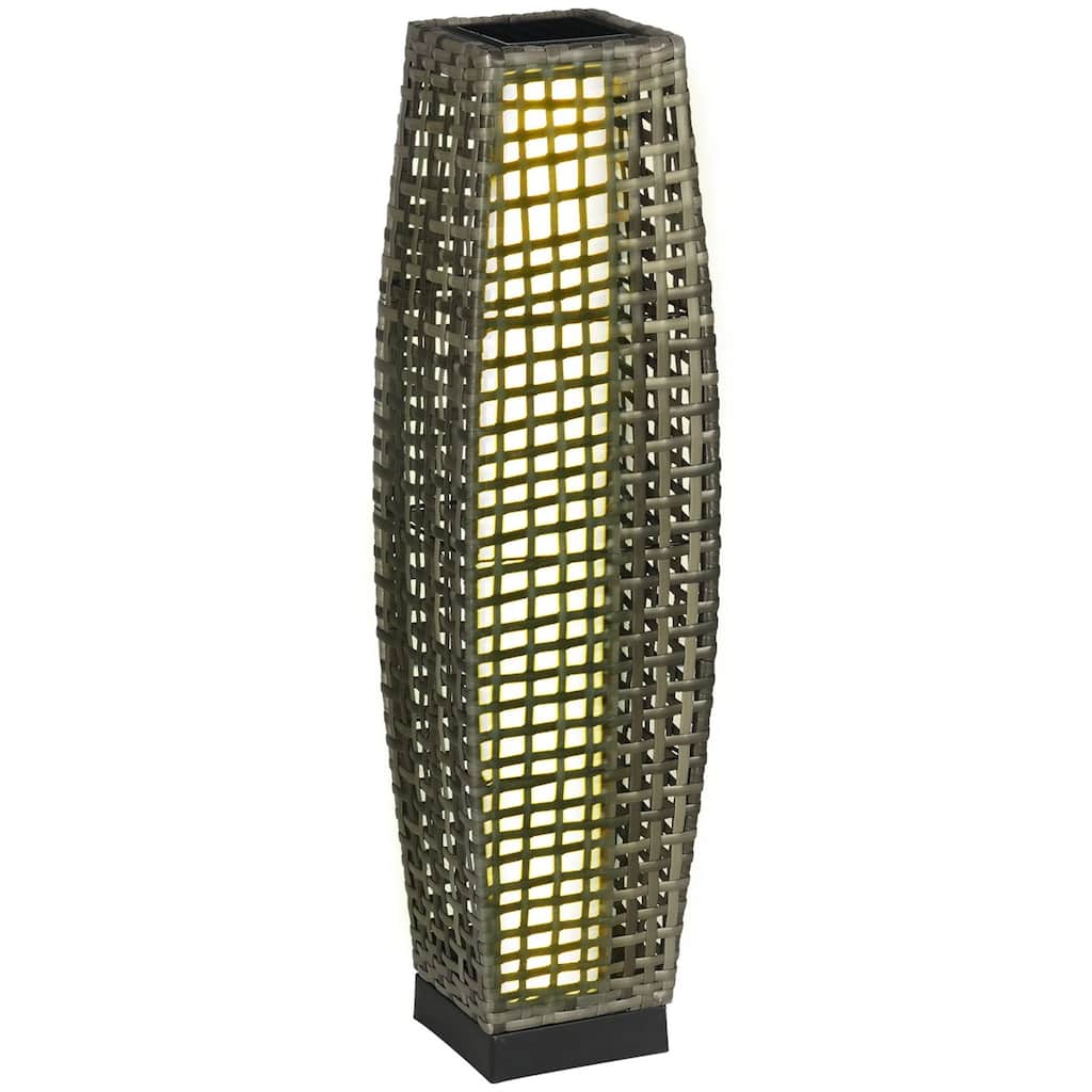 Waterproof Outdoor Solar Floor Lamp with LED Warm Light and Mixed Gray Rattan Design - 8.25" W x 8.25" D x 30.75" H