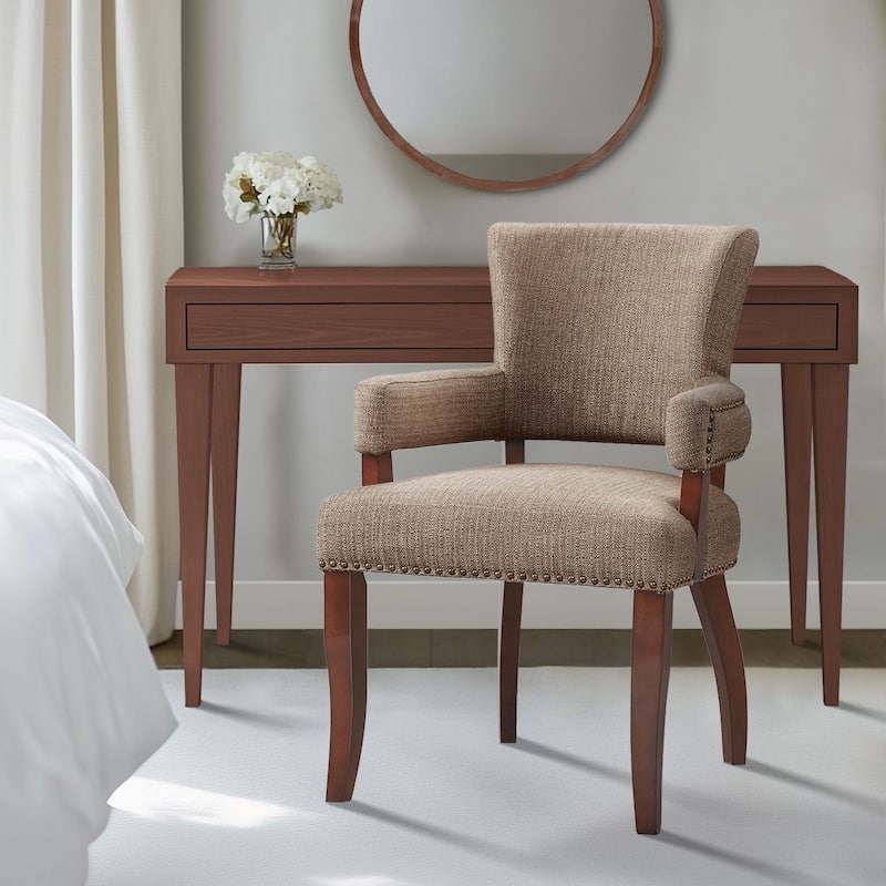 Madison Park Dawson Upholstered Dining Chair with Padded Arm - Single - Brown - Short