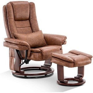 Mcombo Recliner with Ottoman, Vibration Massage Lumbar Pillow Swivel 9096