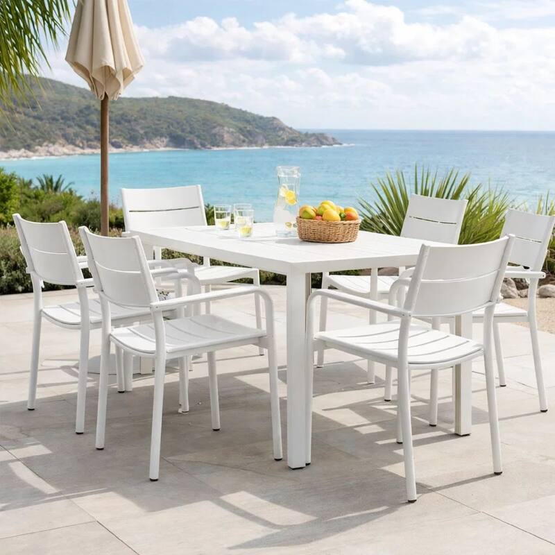 Meta 22 Inch 6 Piece Dining Chair Set, White Aluminum Frame, Stackable