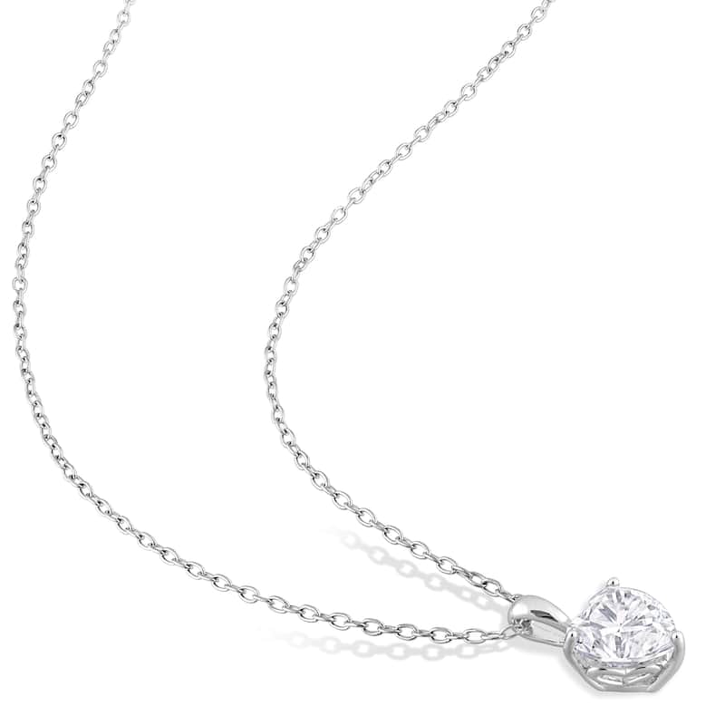 Miadora 6ct DEW Heart-Shape Created Moissanite Necklace and Stud Earrings Set Sterling Silver