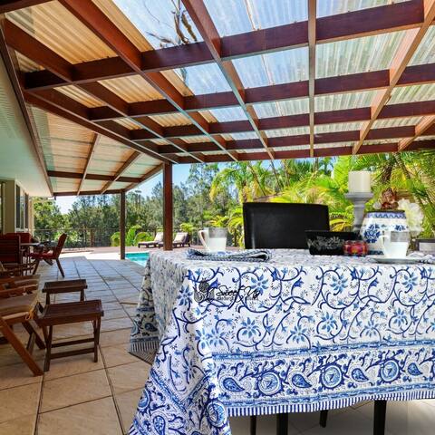 Block Print Cotton Flowering Vine Tablecloth Collection