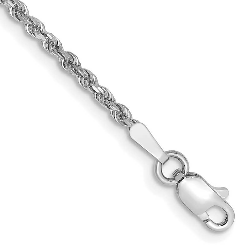 Curata 10k White Gold Unisex 1.75mm Diamond Cut Rope Chain Bracelet Optons: 7" 8" 9"