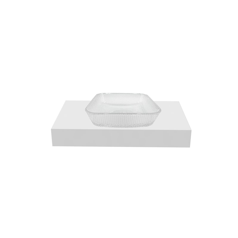 Decorative 16" Square Crystal Vessel Sinks With White Base - 30"Countertop - 16"Clear