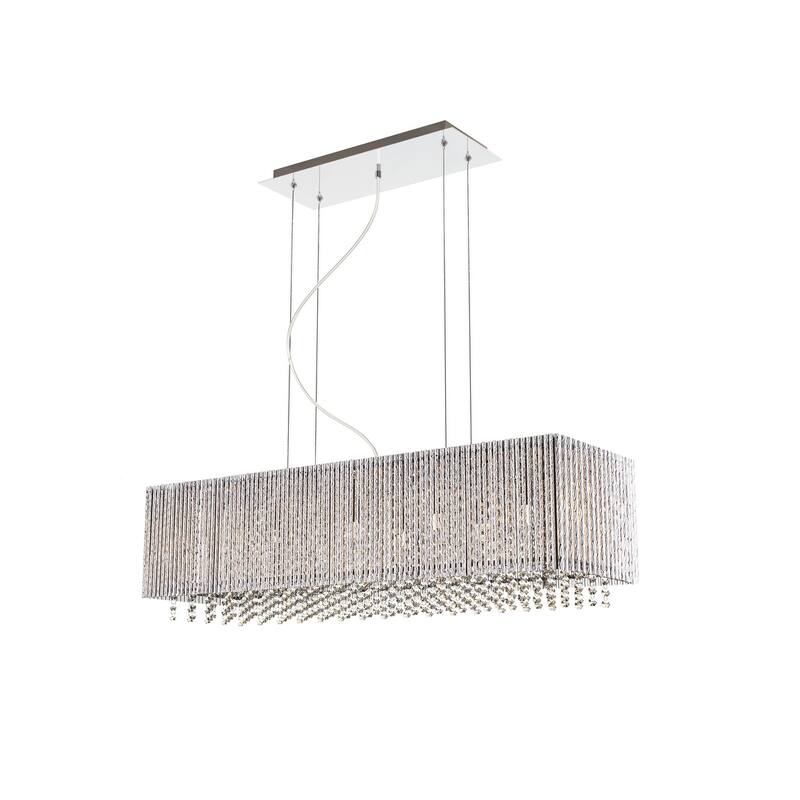 10 Light 35" Chrome Rectangle Island Table Pendant Crystal Chandelier - 35" Wide