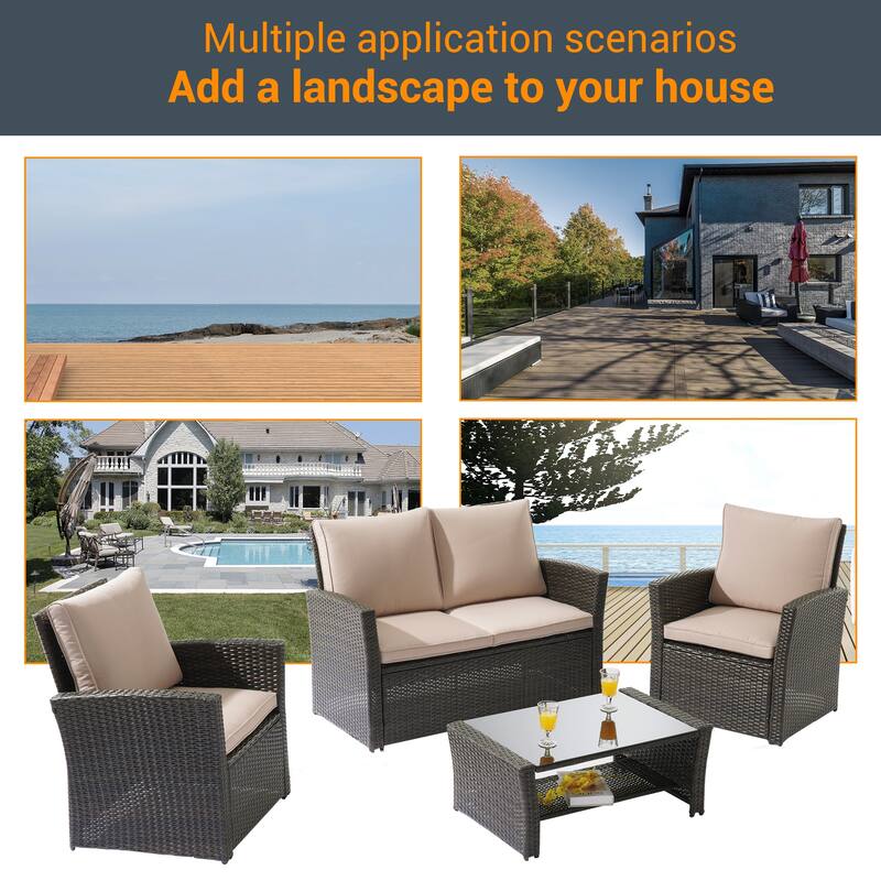 LIVOOSUN Outdoor 4-piece Wicker Chat Set